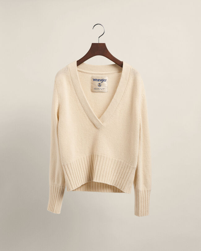 Sweatshirt com decote em V em mistura de caxemira Wrangler x GANT Varsity