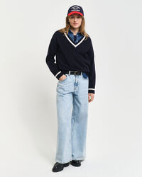 Pullover com decote em V em lã extrafina Contrast