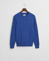 Camisola em malha entrançada de algodão com decote redondo