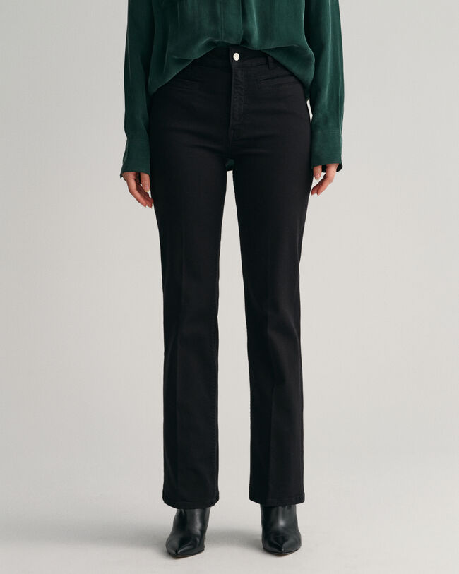 Calças de ganga evasê coloridas