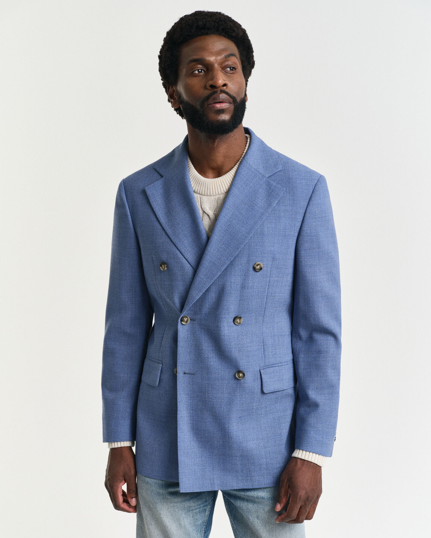 Casaco de fato em lã mouliné regular fit