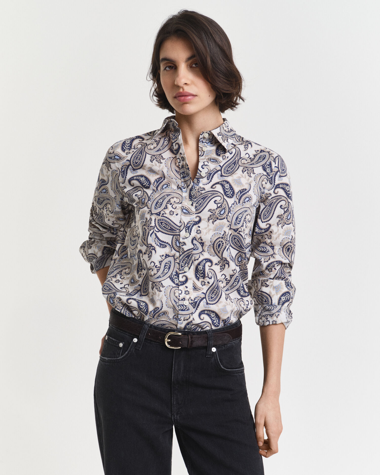 Camisa em voile de algodão com padrão paisley