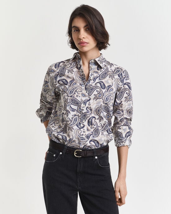 Camisa em voile de algodão com padrão paisley