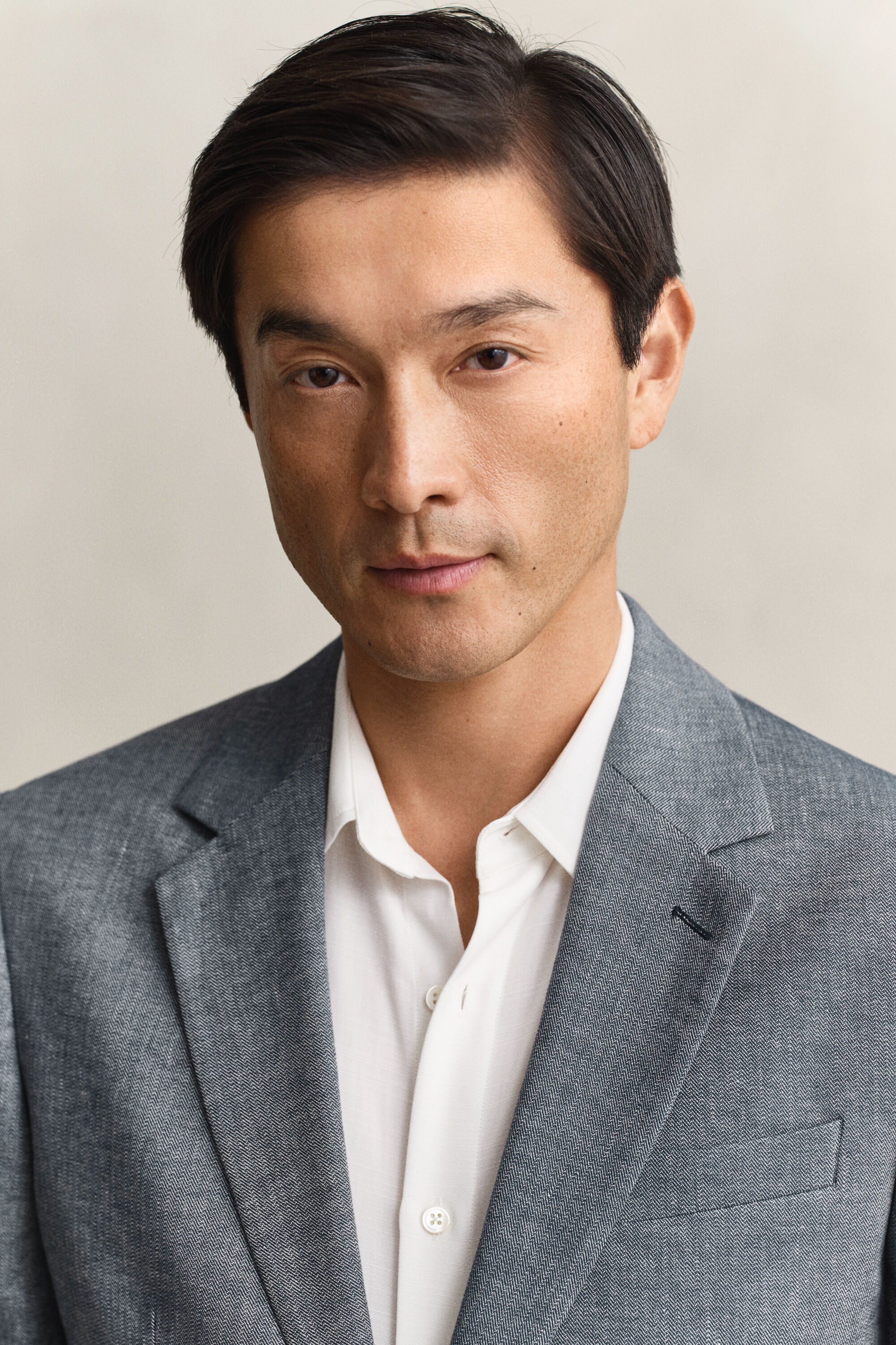 Casaco de fato com padrão espinha de peixe Indigo