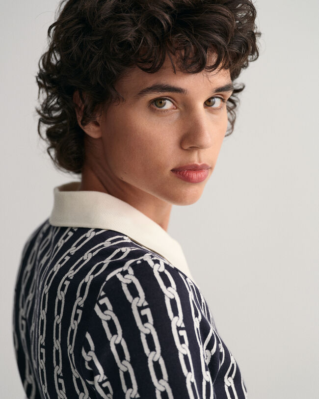 Vestido-polo de meia manga em jacquard Chain