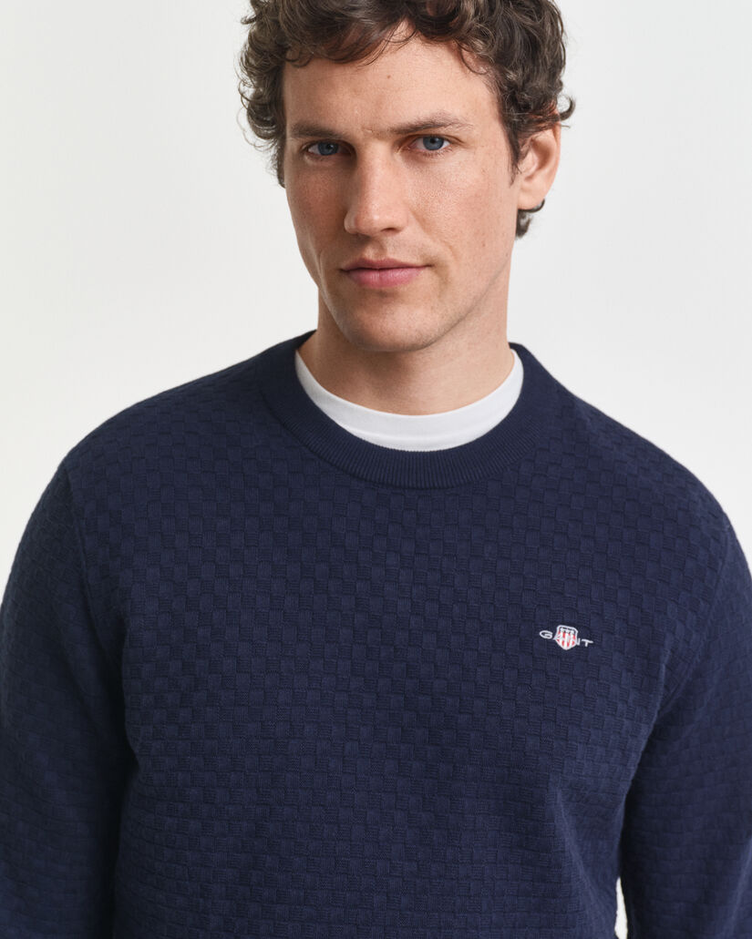 Camisola de malha microtexturizada com decote redondo