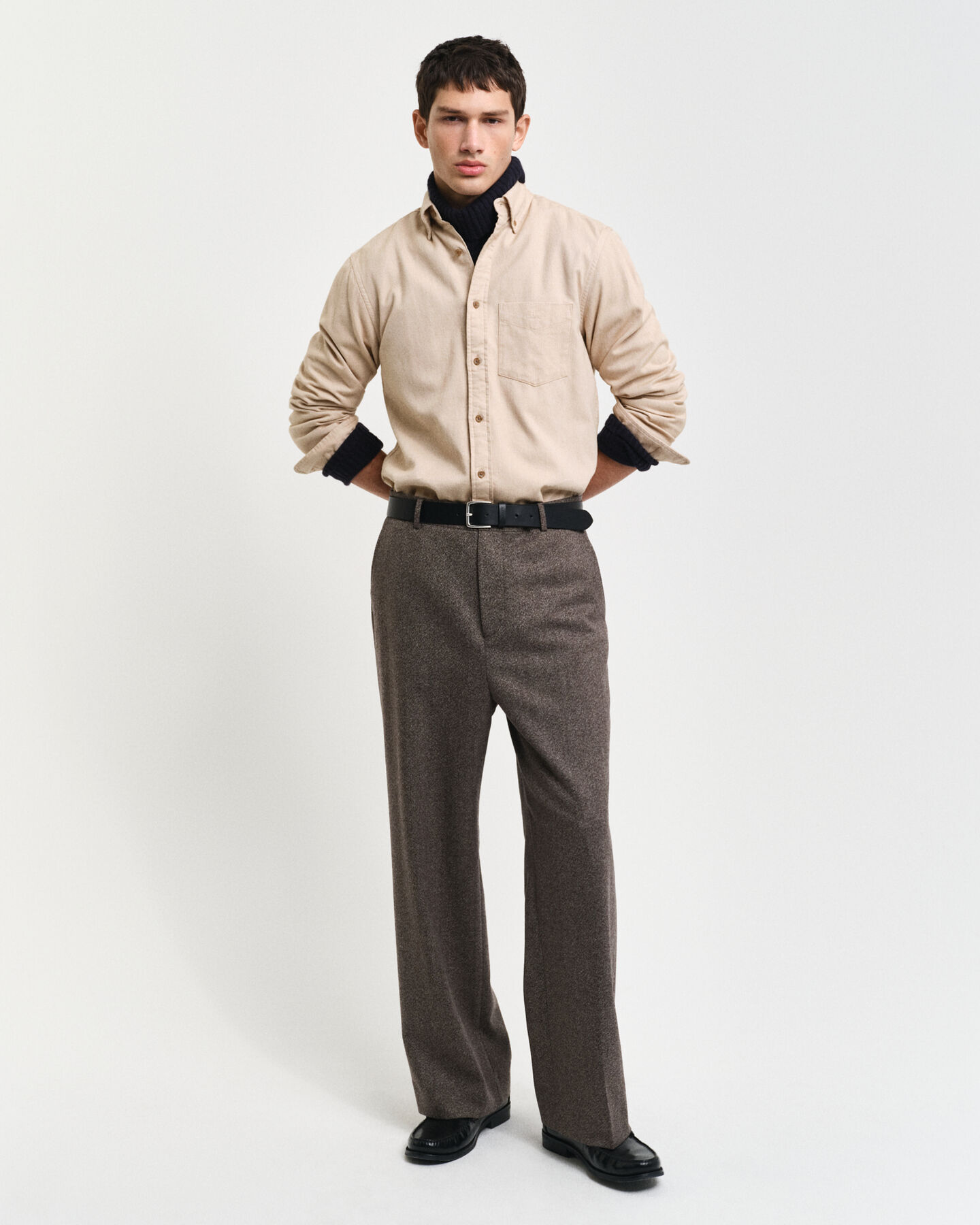 Camisa de flanela com padr&atilde;o espinha de peixe regular fit