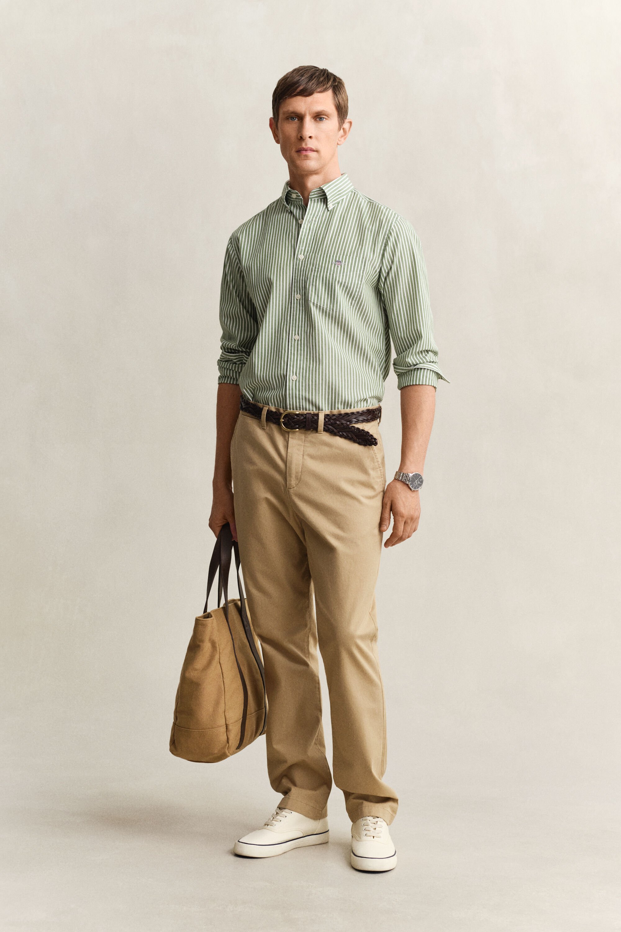 Camisa em popelina às riscas Classic