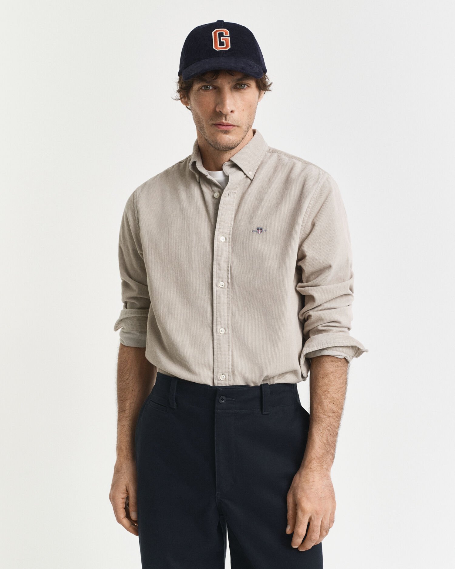 Camisa em bombazina de algodão regular fit