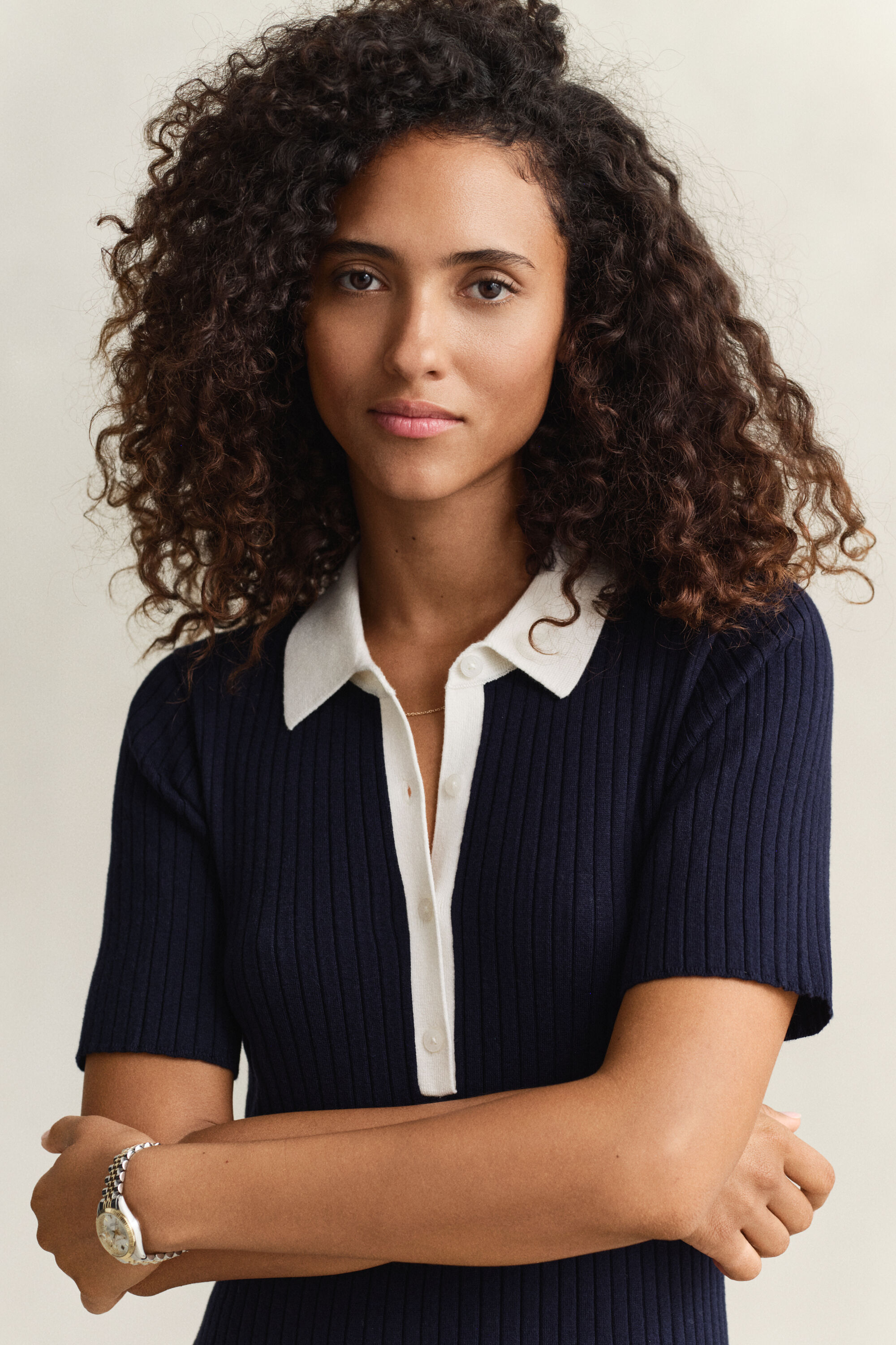 Vestido-polo em malha canelada