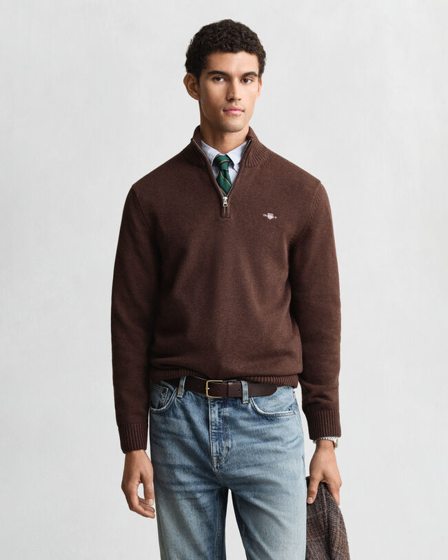 Camisola de malha em algodão com meio fecho Casual