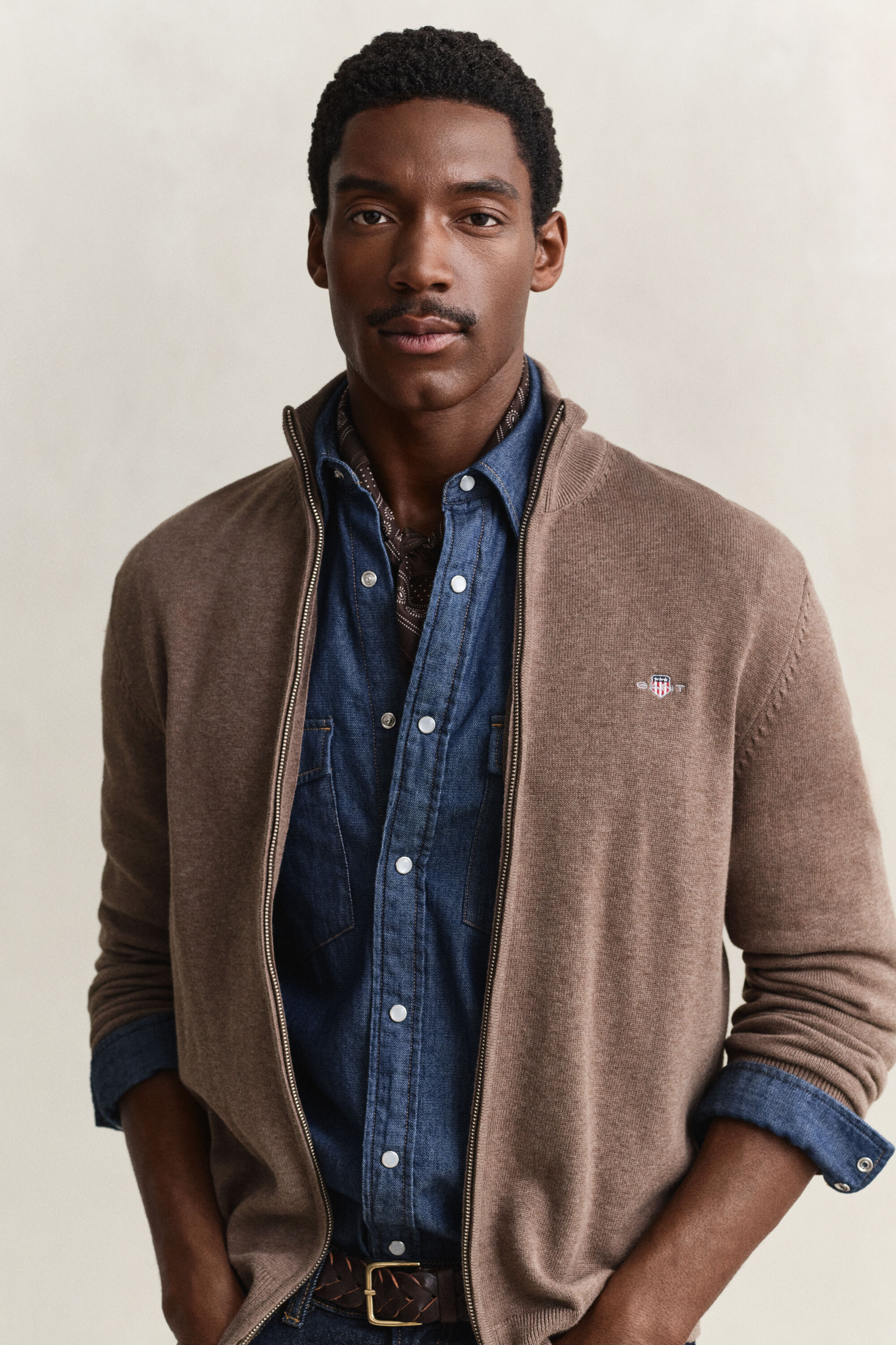 Casaco de malha com fecho de correr Casual Cotton