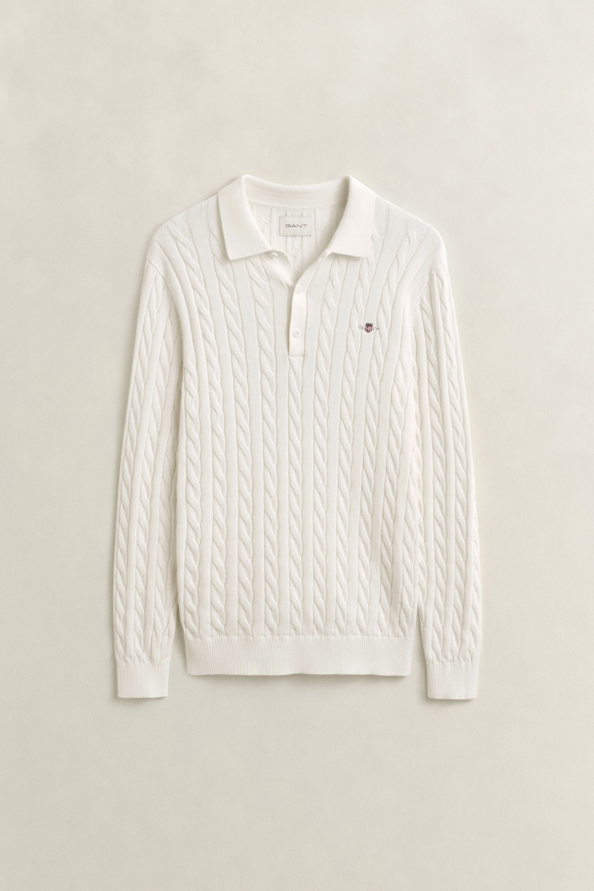 Camisola de malha tipo polo em malha entrançada de algodão