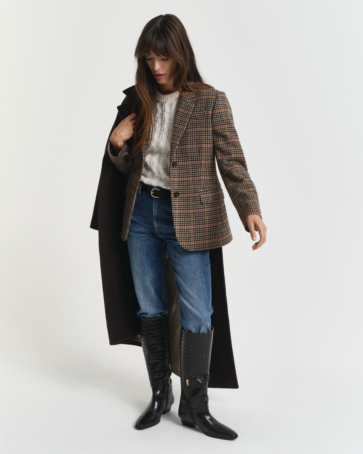 Blazer em lã com padrão Houndstooth regular fit