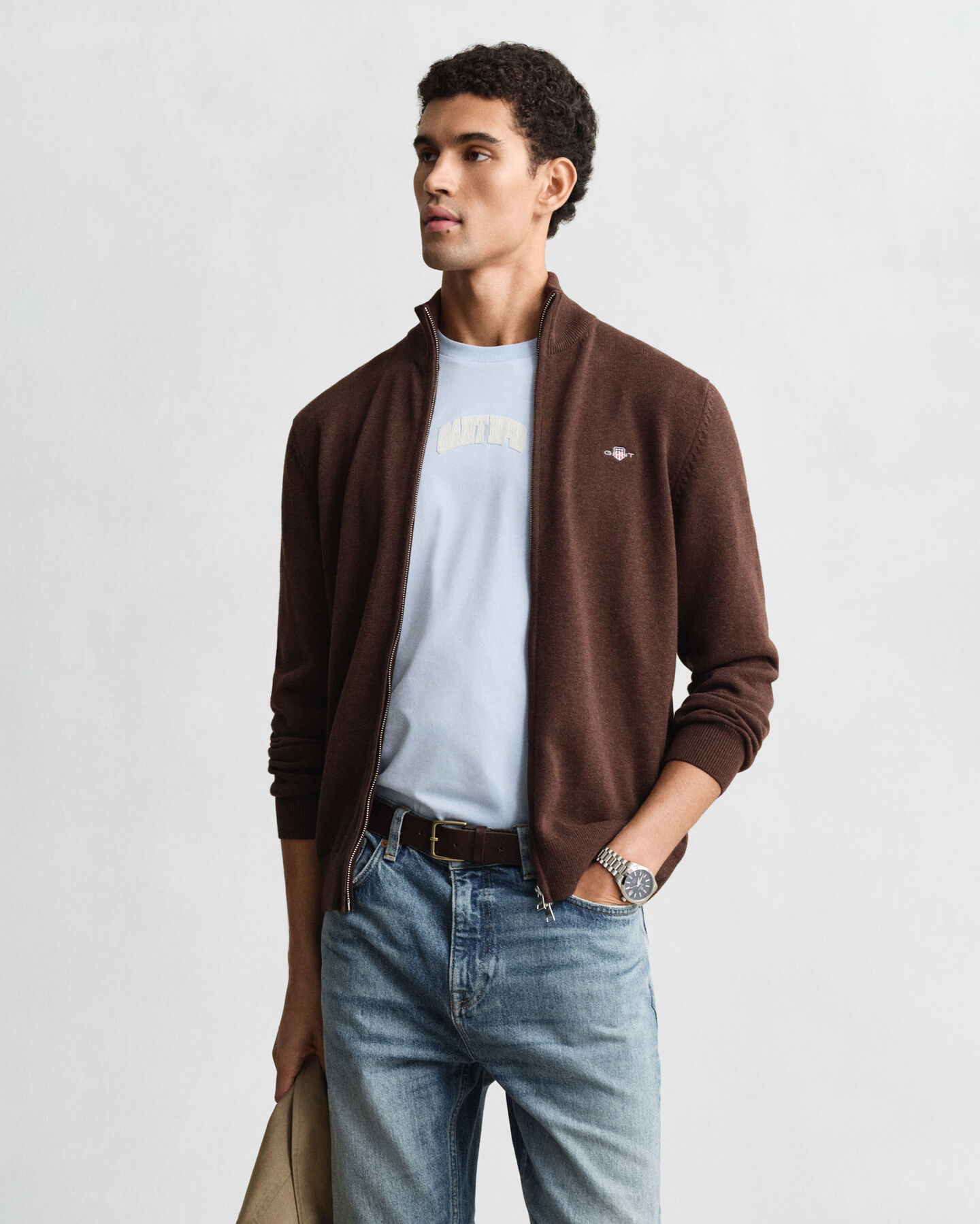 Casaco de malha com fecho de correr Casual Cotton