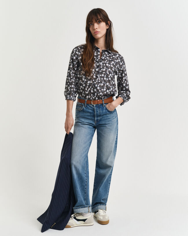 Camisa em voile de algodão com estampado Floral regular fit