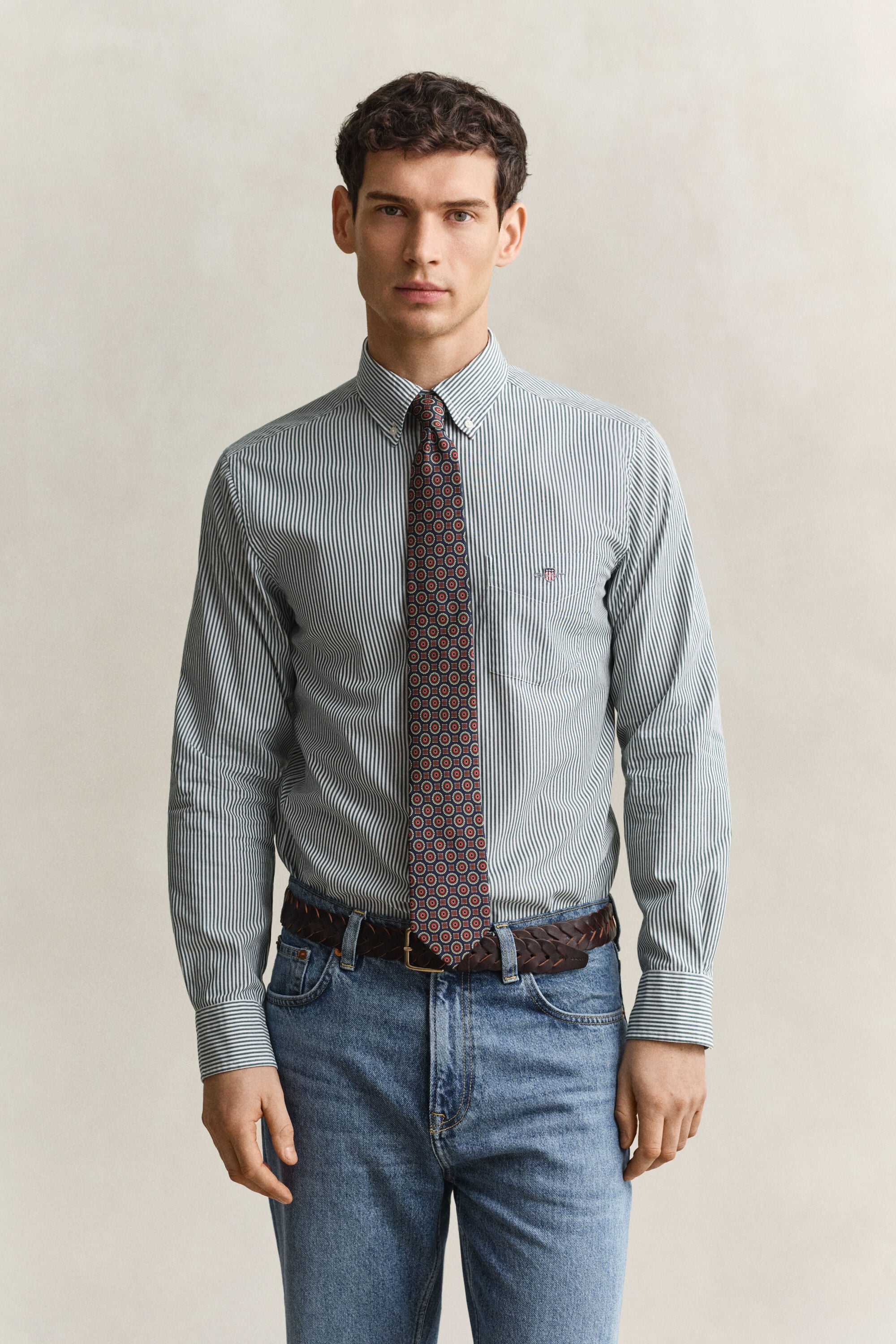 Camisa em popelina às riscas Classic regular fit