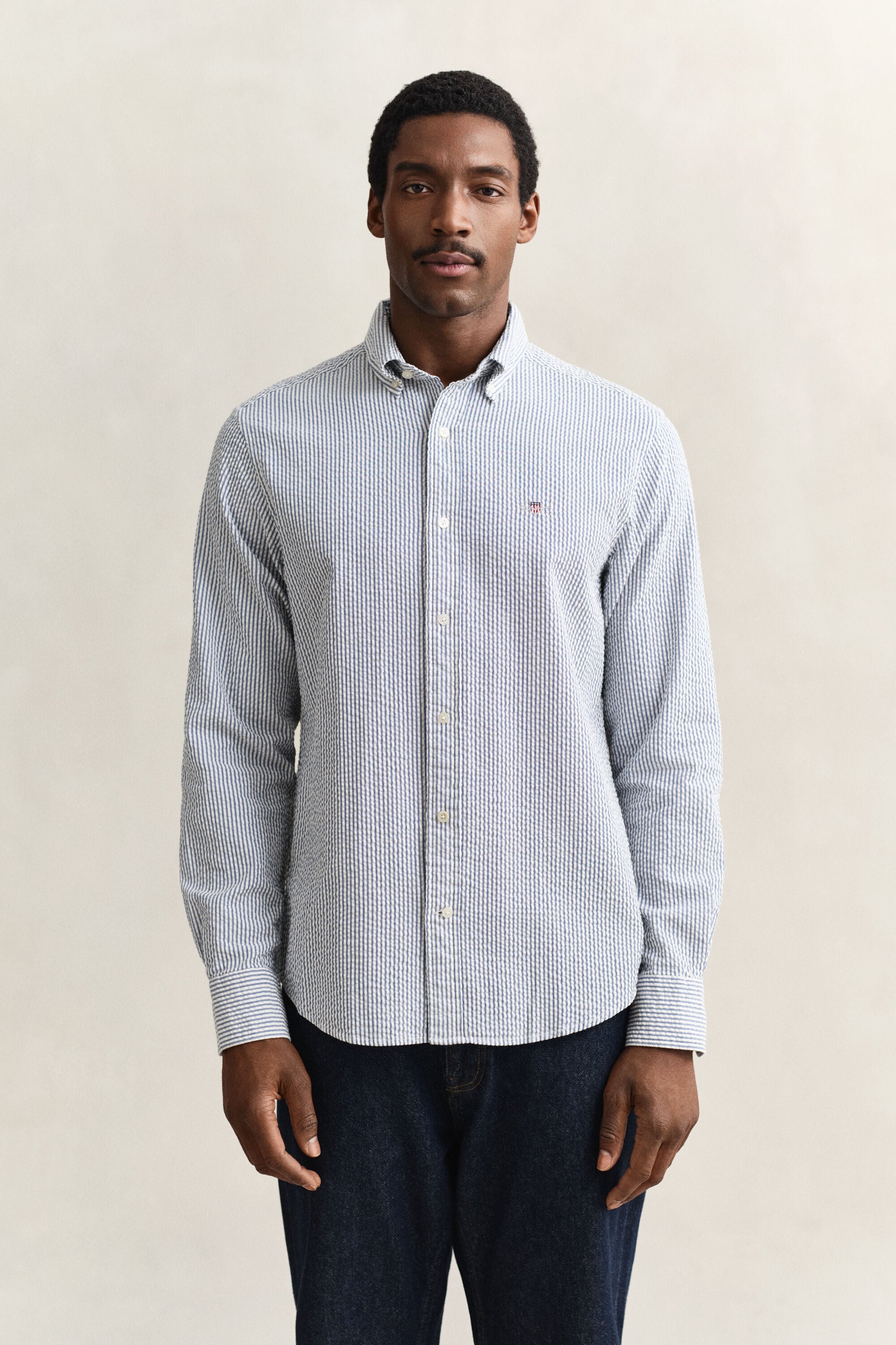 Camisa Seersucker às riscas regular fit