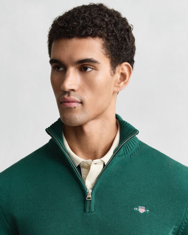 Camisola de malha em algodão com meio fecho Casual