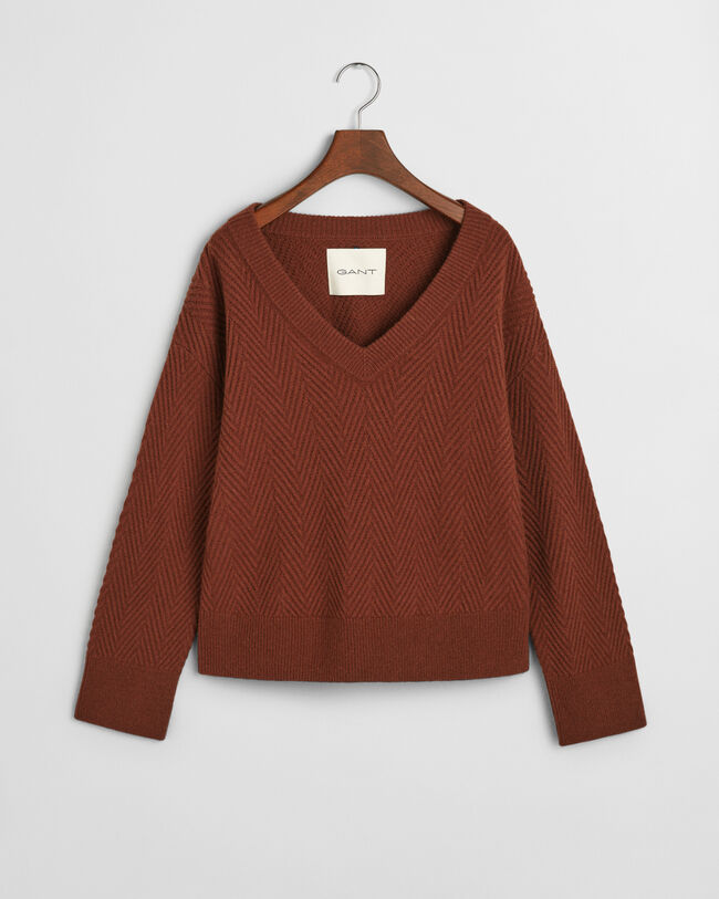 Pullover com decote em V Herringbone