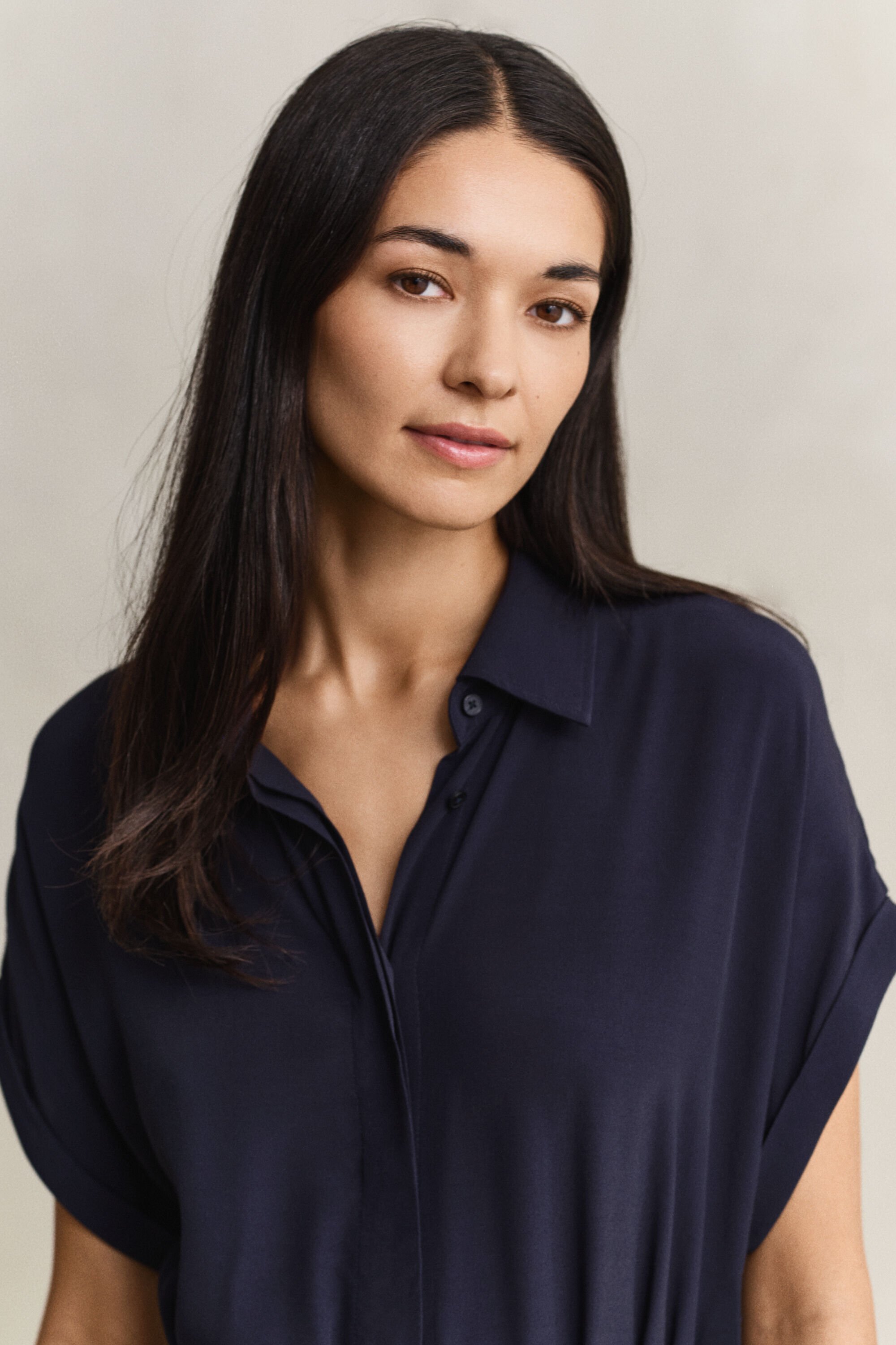 Vestido-camisa com mangas bolero