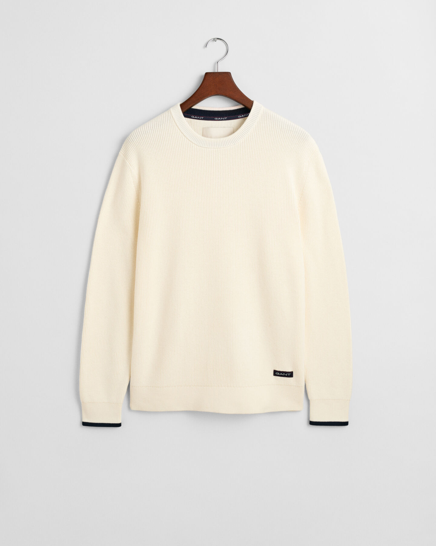 Camisola de malha com decote redondo em algodão canelado