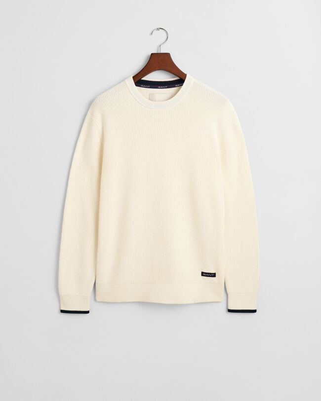 Camisola de malha com decote redondo em algodão canelado