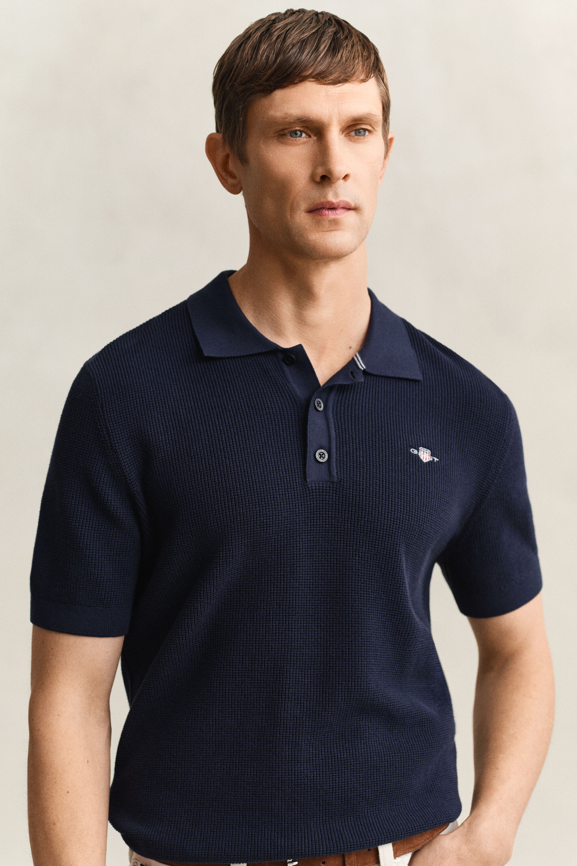 Camisola de malha tipo polo em algodão Textured