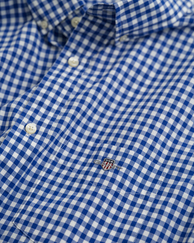 Camisa de manga curta em popelina Gingham clássica regular fit