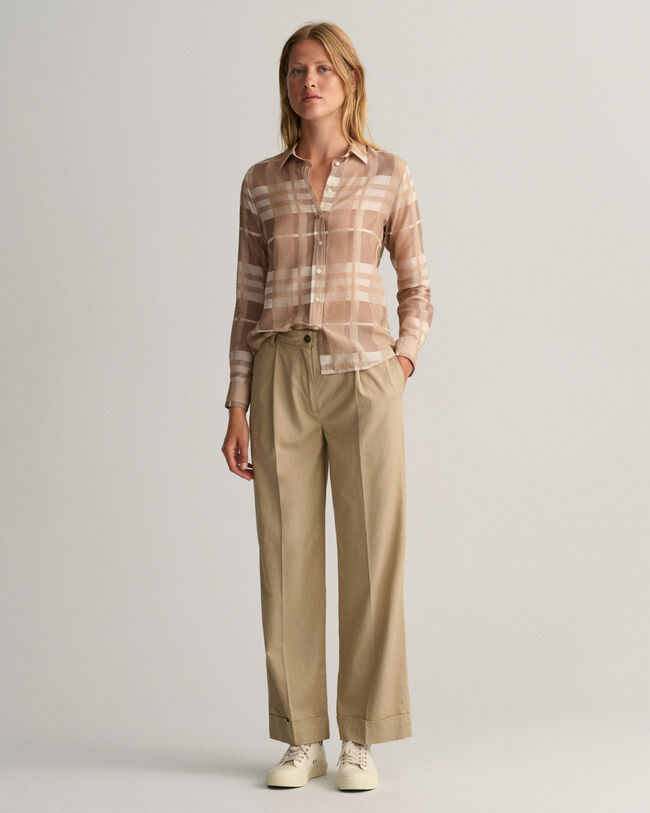 Camisa em padr&atilde;o xadrez seda de algod&atilde;o regular fit