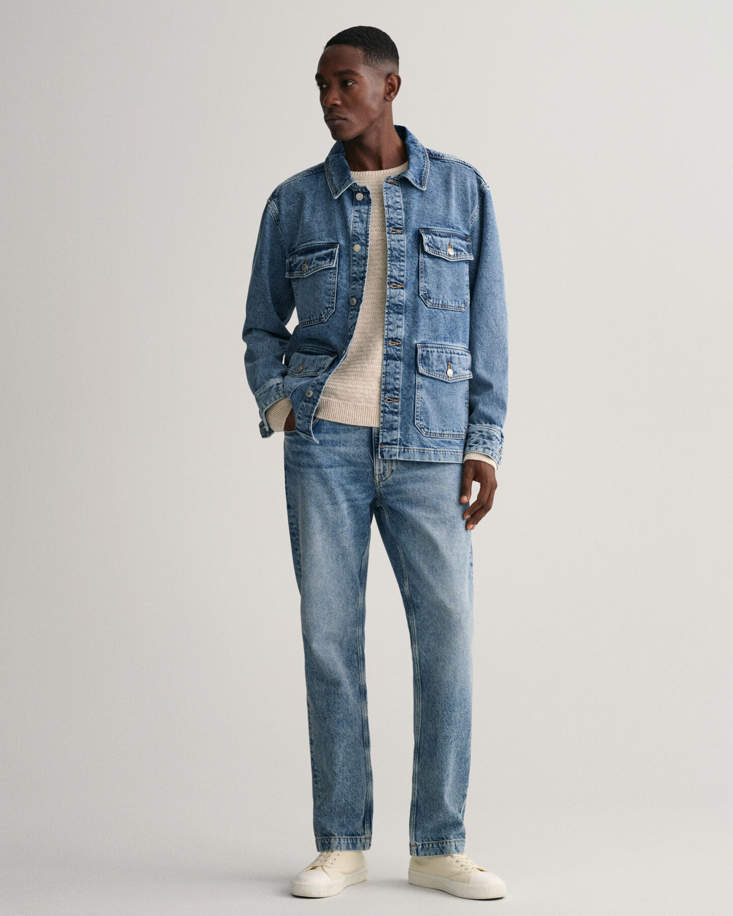 Pulover com decote redondo em linho e algod&atilde;o Textured