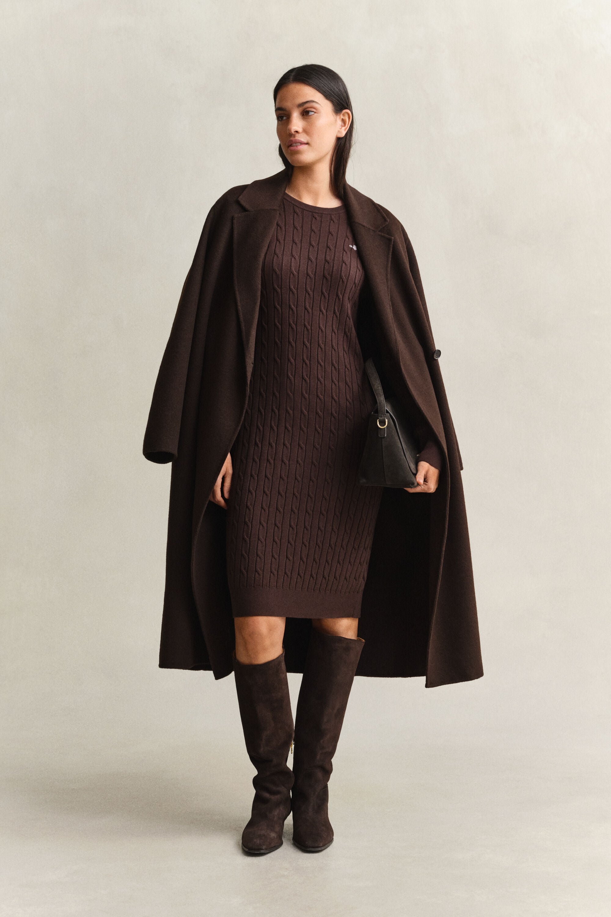 Vestido com decote redondo em malha entrançada de algodão com elastano