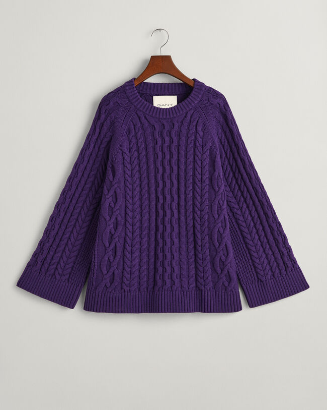 Pulover em malha entran&ccedil;ada com decote redondo oversized