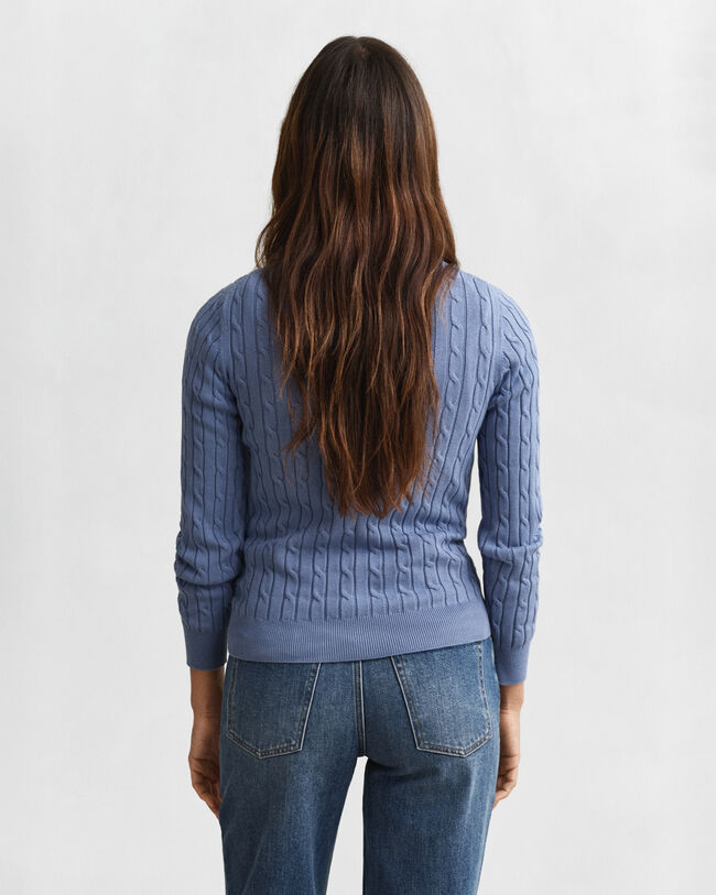 Camisola de malha entrançada com decote redondo em algodão com elastano