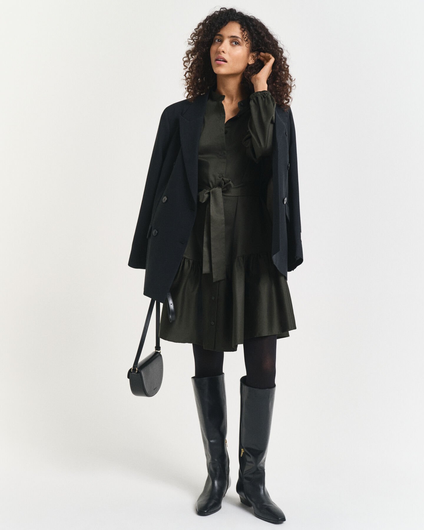 Vestido de manga comprida em algodão acetinado