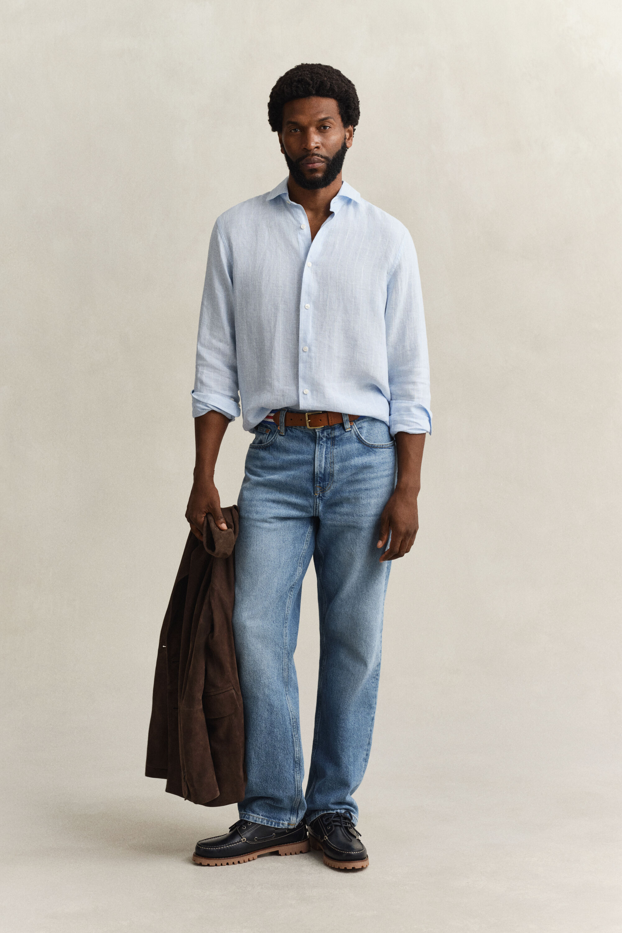 Camisa de linho às riscas