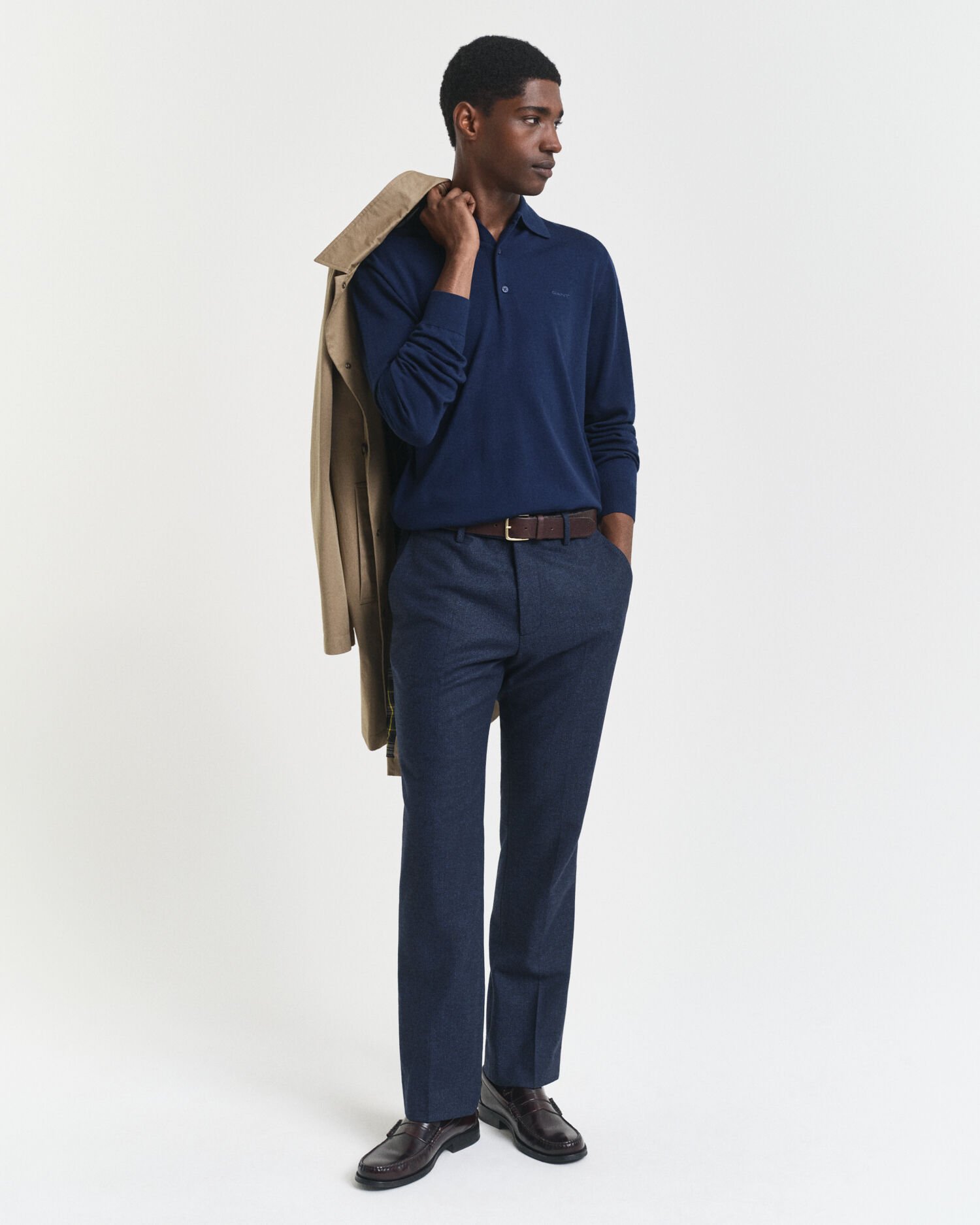 Camisola de malha estilo polo em lã de merino extrafina