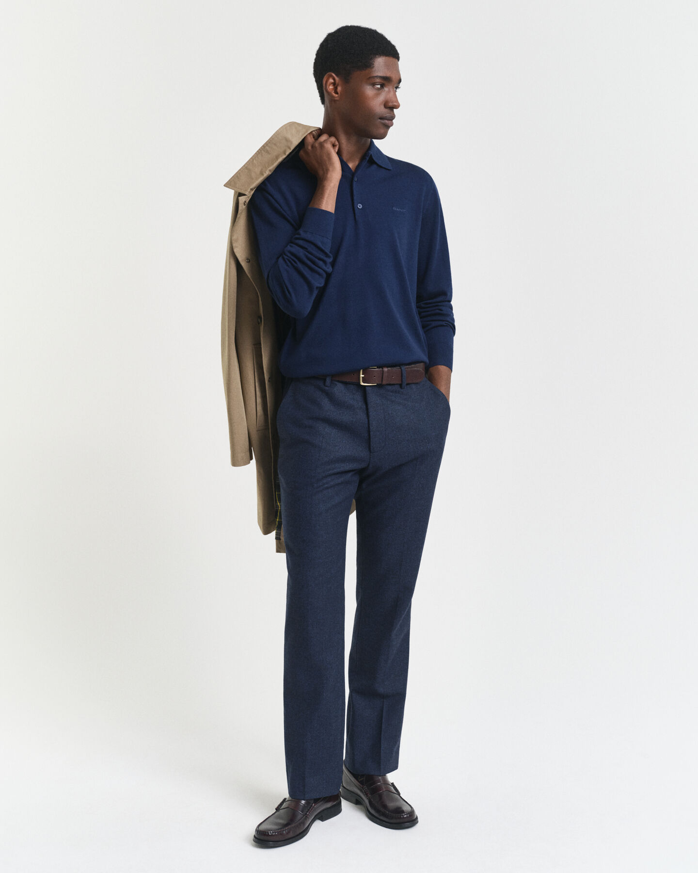 Camisola de malha estilo polo em l&atilde; de merino extrafina