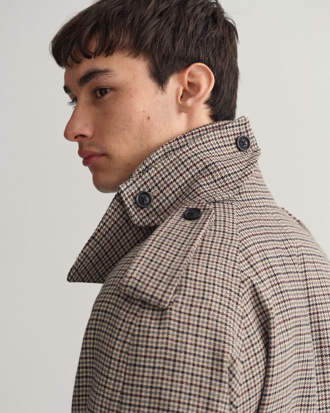 Gabardina em lã com padrão Houndstooth