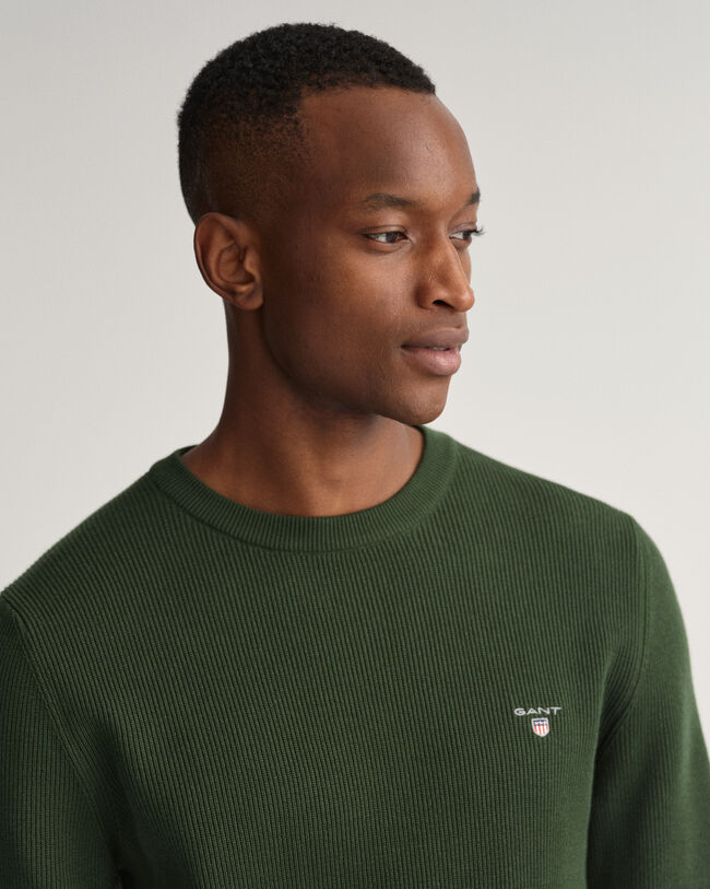 Pulover com decote redondo em malha canelada Texture