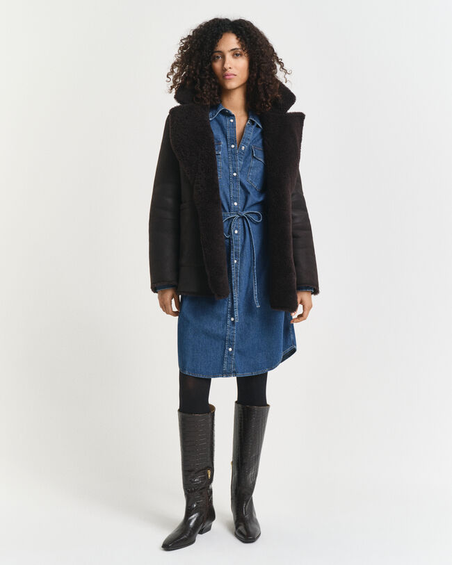 Vestido em ganga com mangas volumosas