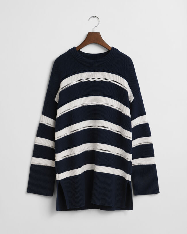 Camisola de malha texturizada às riscas com decote redondo