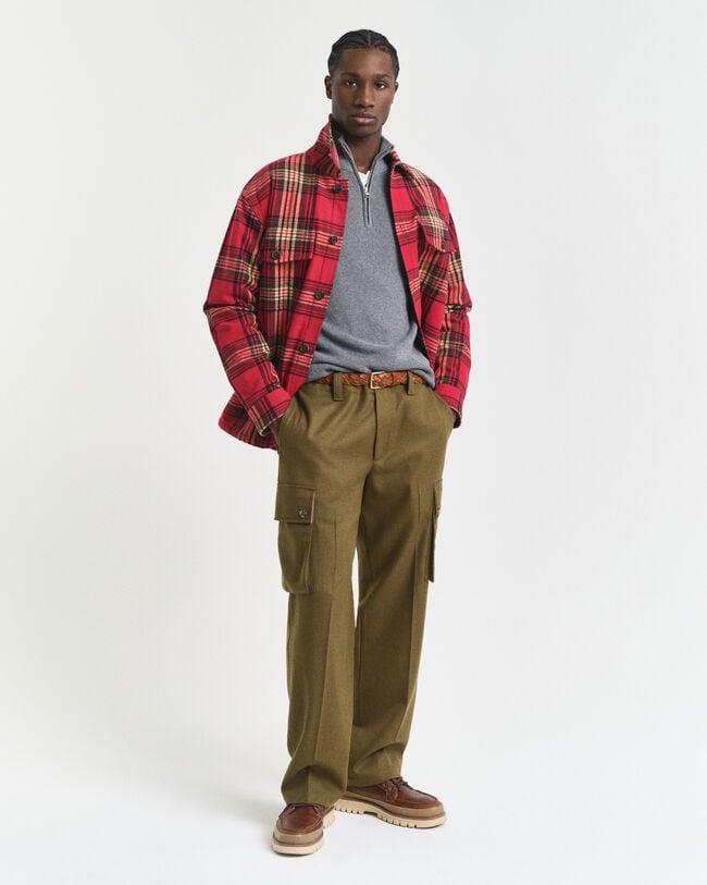 Camisola de malha canelada em lã de merino e algodão com meio fecho de correr