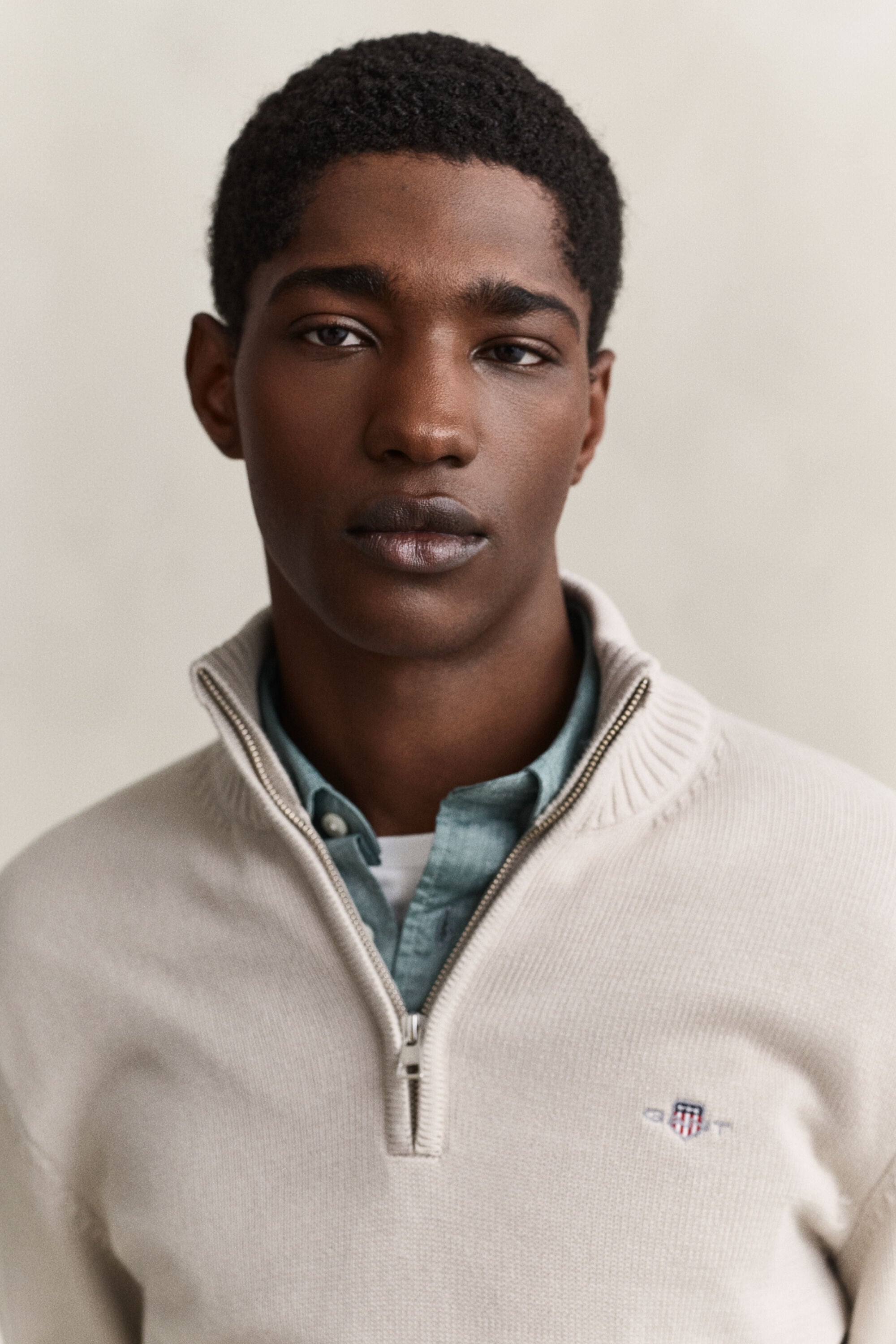 Camisola de malha em algodão com meio fecho Casual
