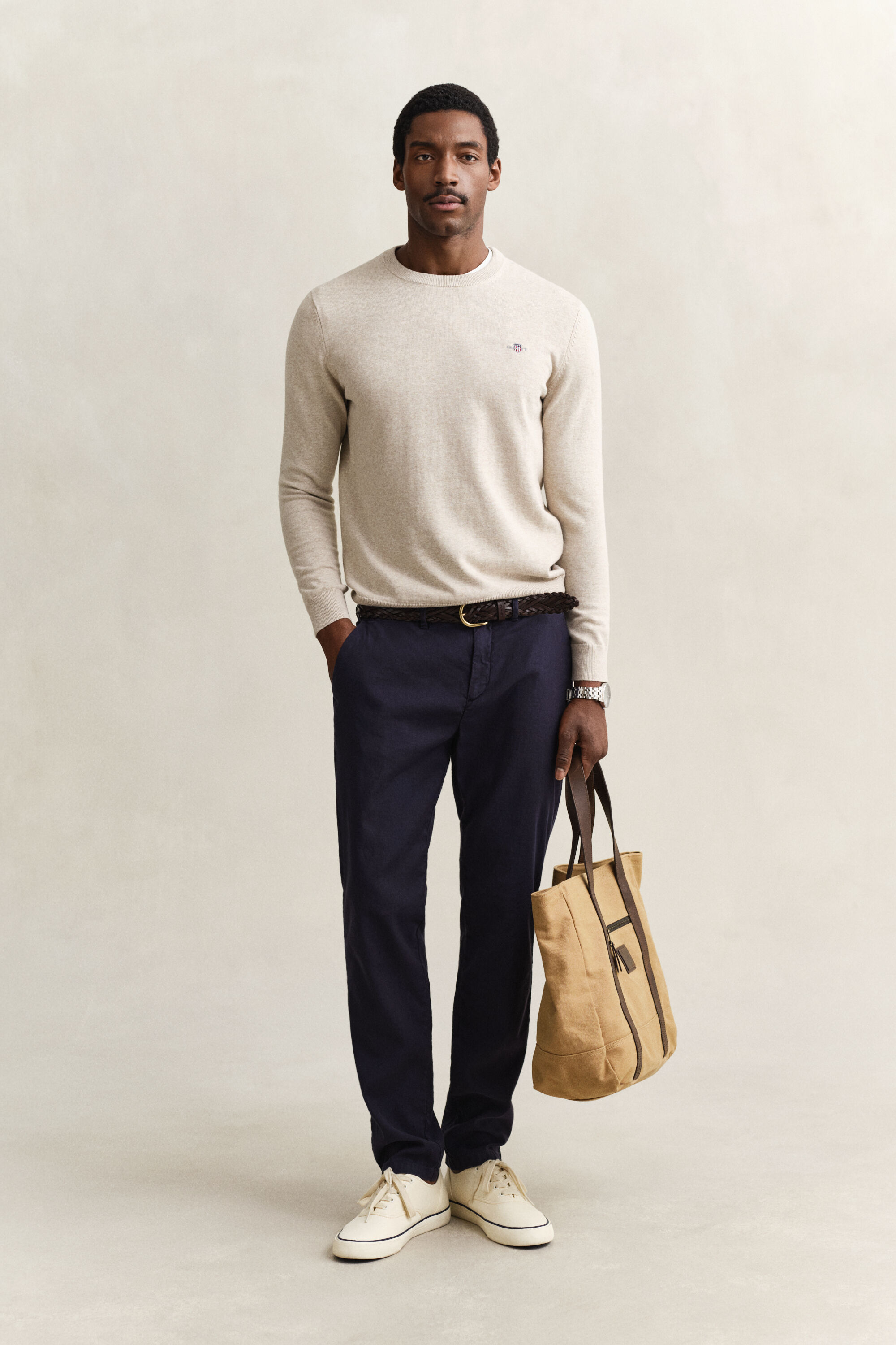 Camisola de malha com decote redondo em algodão