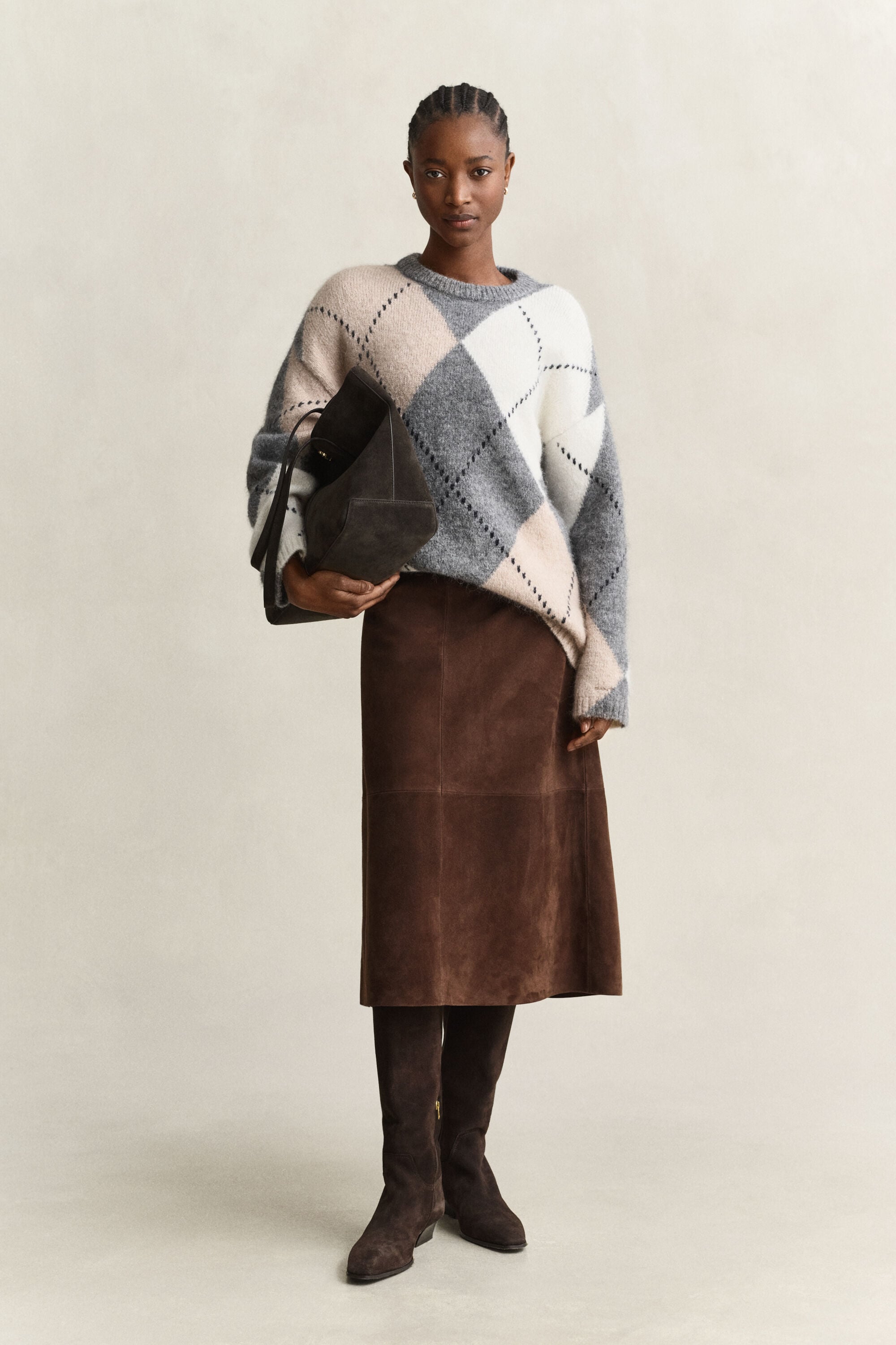 Camisola de malha em mistura de lã de alpaca Argyle