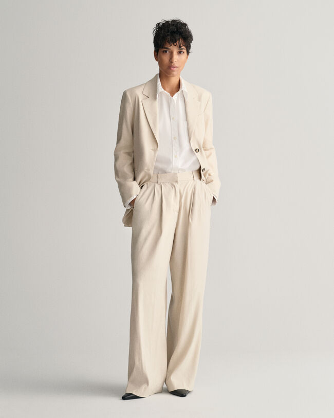 Calças sob medida em linho com elastano relaxed fit