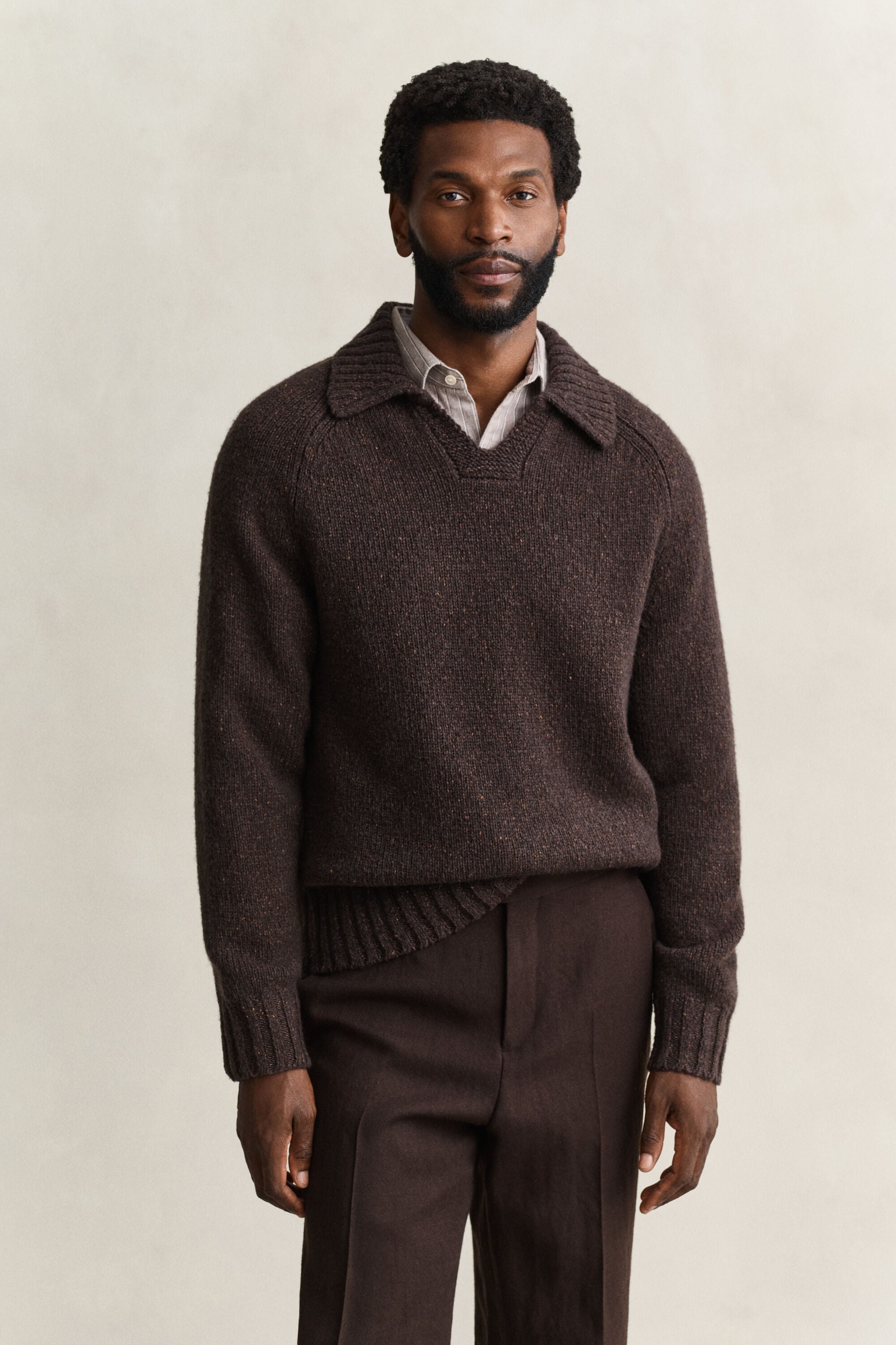 Camisola de malha estilo polo em mistura de lã e seda