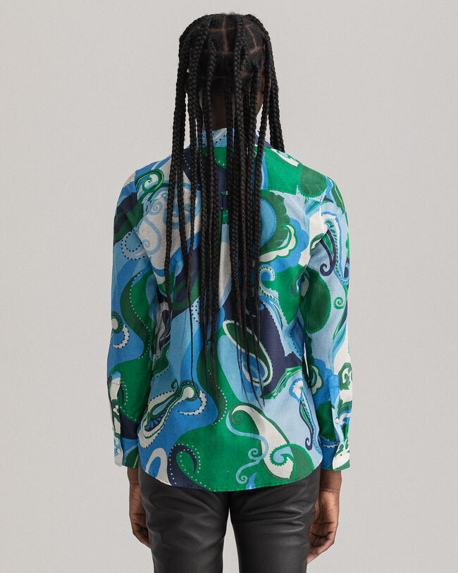 Camisa de seda de algodão com padrão paisley regular fit