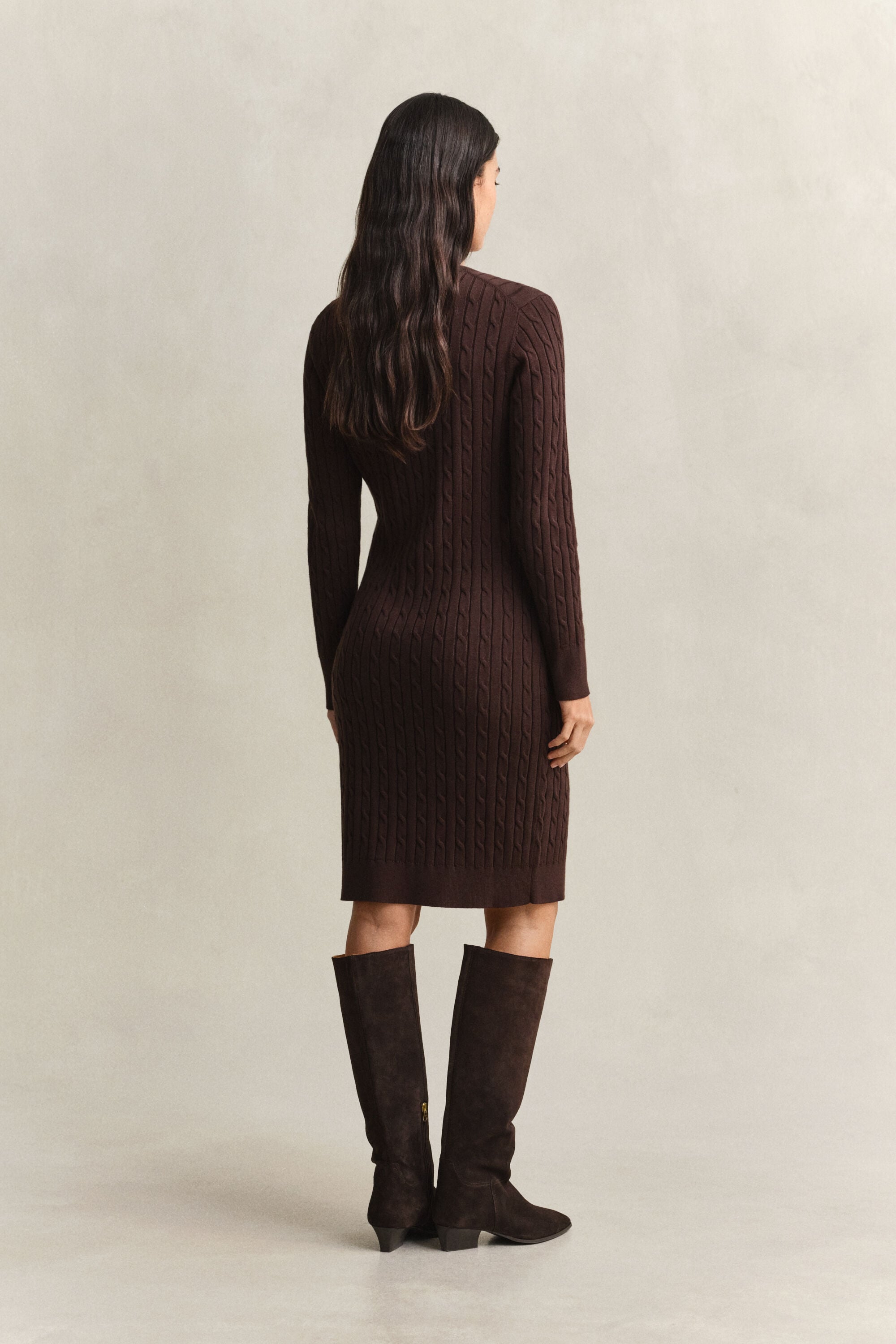 Vestido com decote redondo em malha entrançada de algodão com elastano